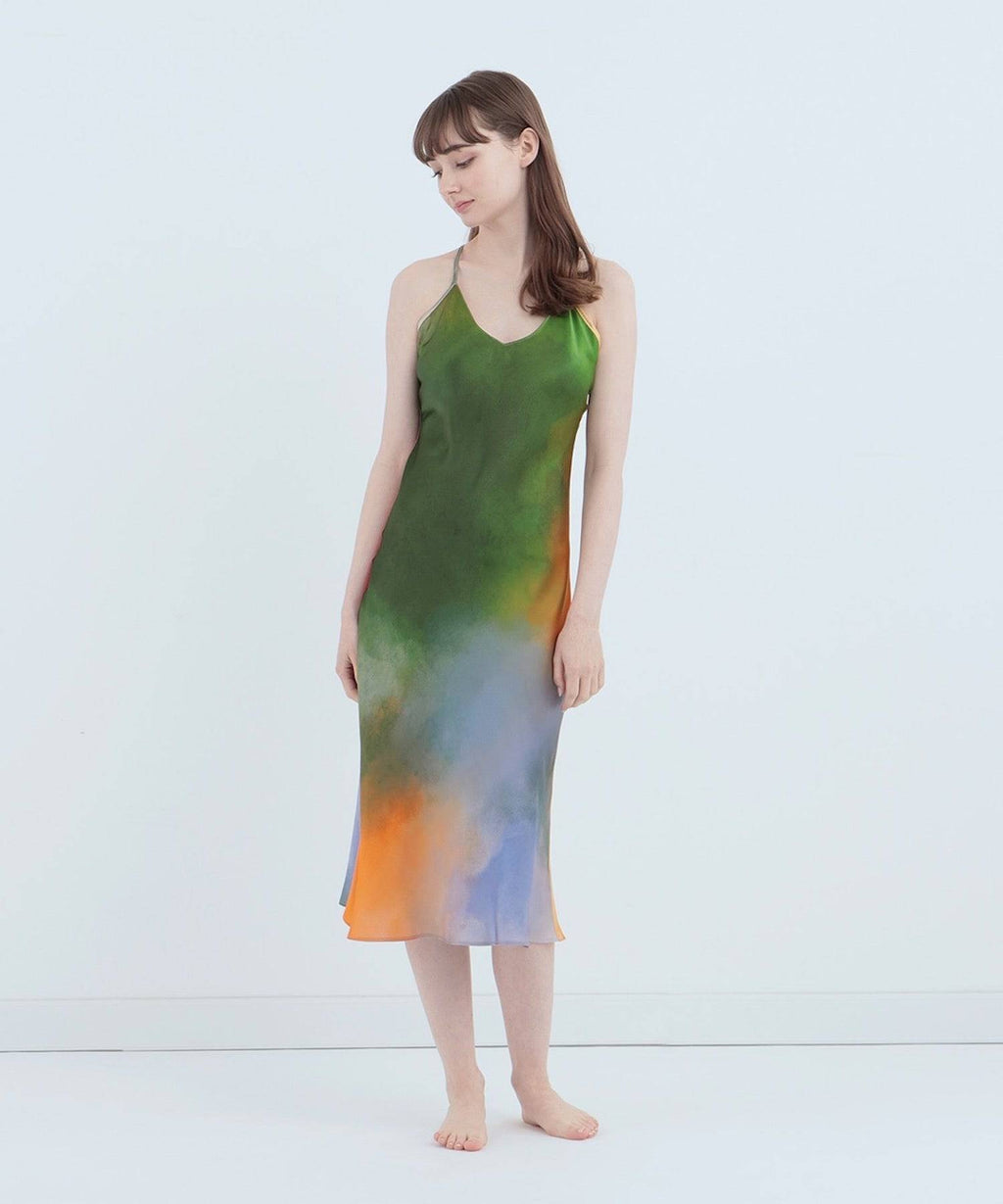 Watercolor Silk Dress Misty Lake