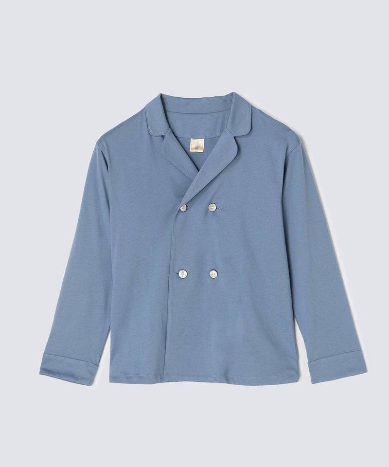 【Tops】Royal Organic Cotton Double Button Pajamas Cobalt Blue - Foo Tokyo