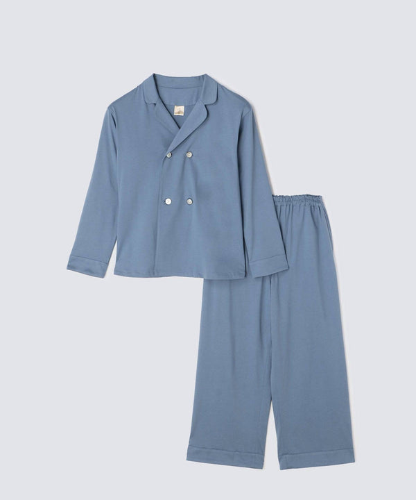 【Co-ord】Royal Organic Cotton Double Button Pajamas Cobalt Blue - Foo Tokyo