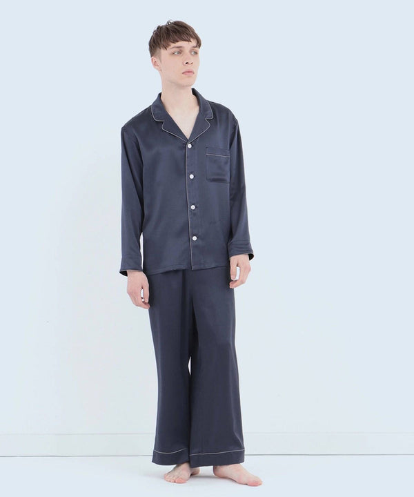【Co-ord】Silk pajamas Elegant navy - Foo Tokyo