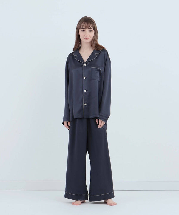 【SET-UP】Silk pajamas Elegant navy