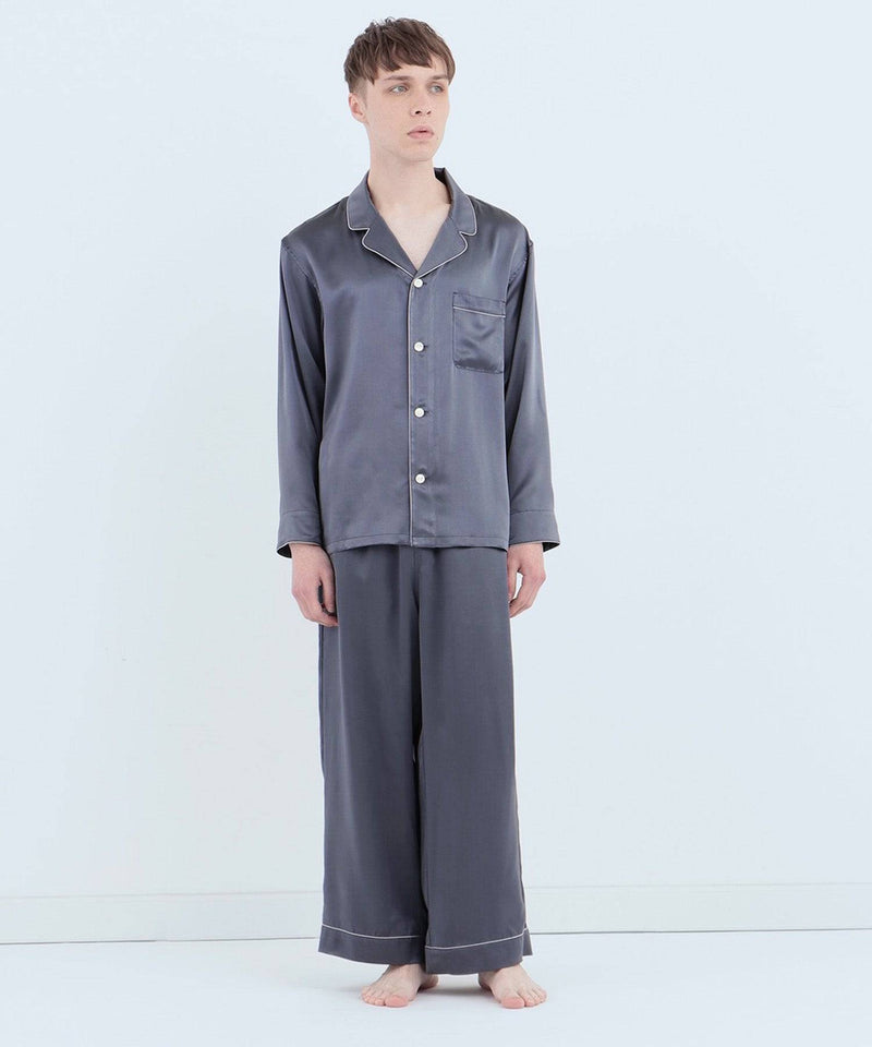 【Co-ord】Silk pajamas Charcoal gray - Foo Tokyo