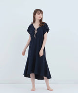 Royal Organic Cotton Flared Dress Navy - Foo Tokyo