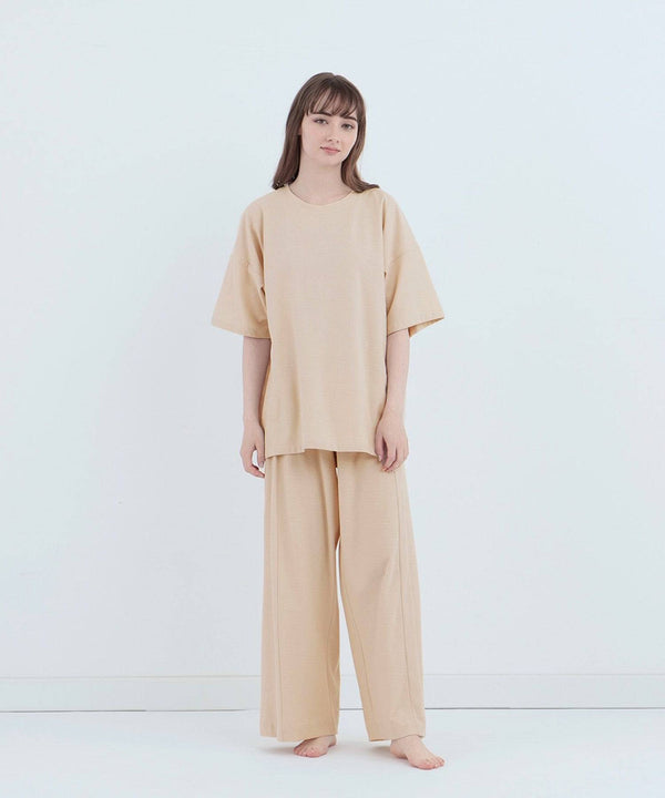 【SET-UP】Royal Organic Cotton T-Shirt and Wide Pants Beige