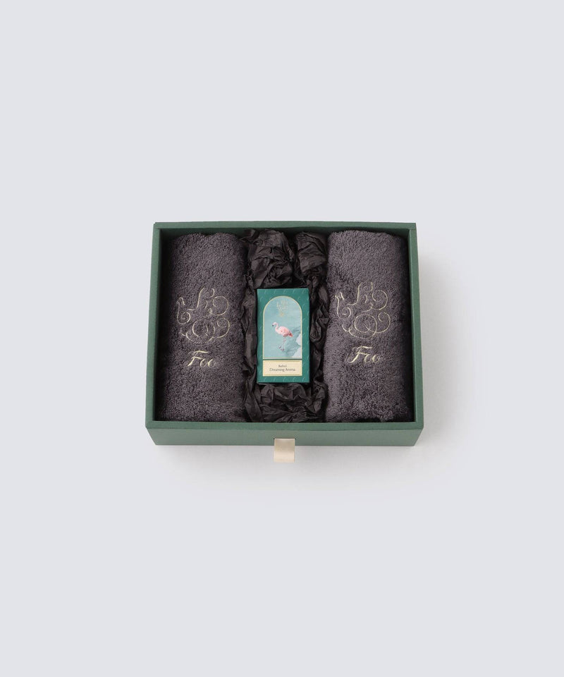 2 Organic Cotton Hand Towels & 1 Premium Bath Oil Gift Set - Foo Tokyo