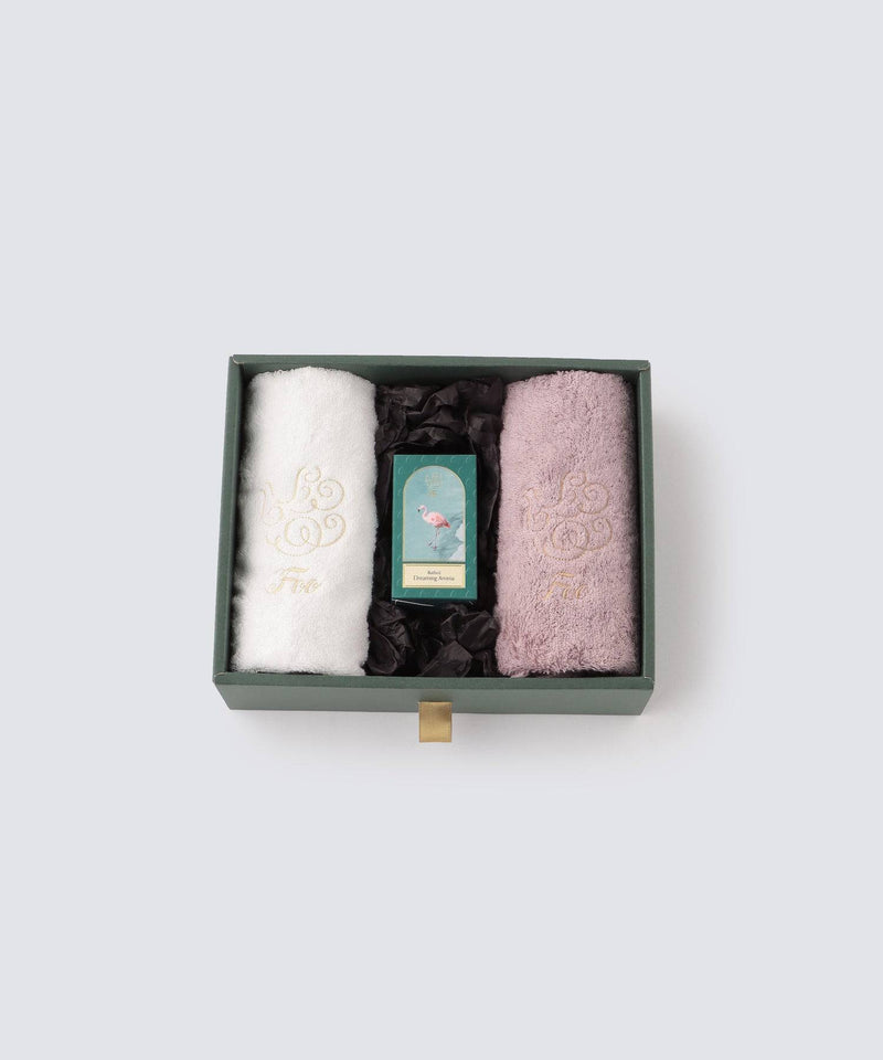 2 Organic Cotton Hand Towels & 1 Premium Bath Oil Gift Set - Foo Tokyo