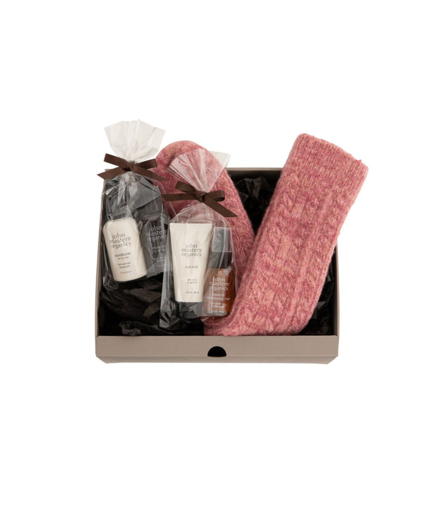 ［john masters organics collaboration gift] Travel care gift and knit room socks (gray and blue)